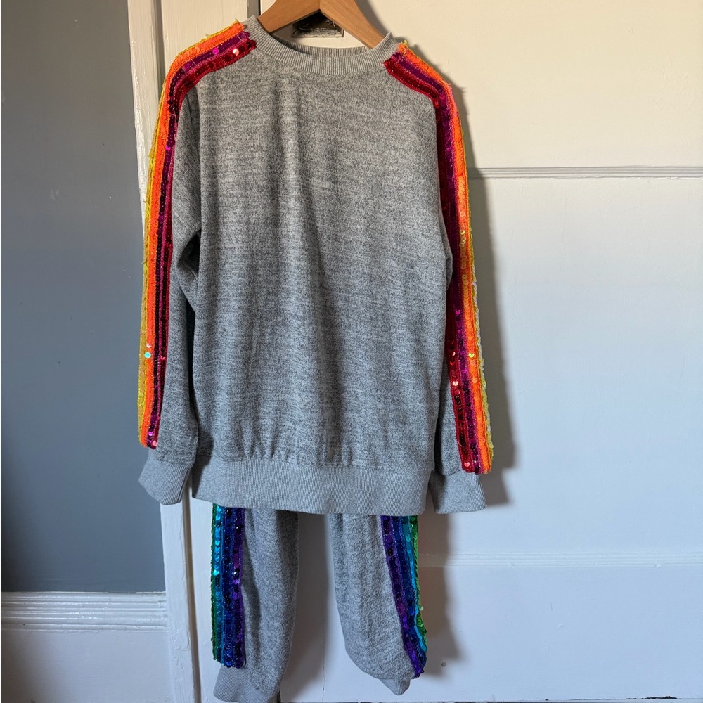 Lola + The Boys Gray Sequin Rainbow Kids Matching Set